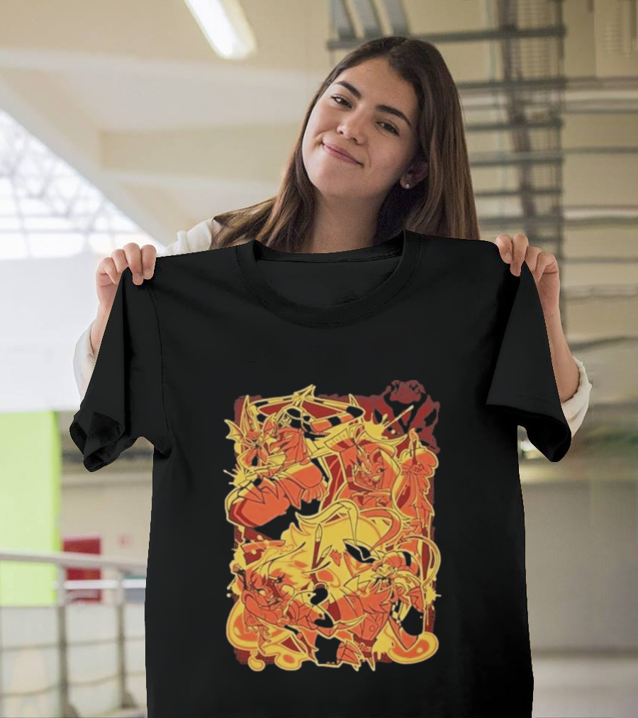 Helluva Boss Satan Characters In Fiery Yellow And Red T-Shirt