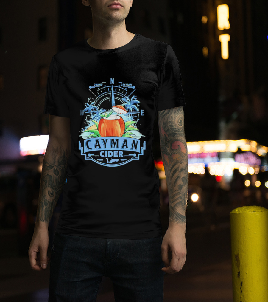 Cayman Cider Tropical Compass Palm Trees Beverage T-Shirt