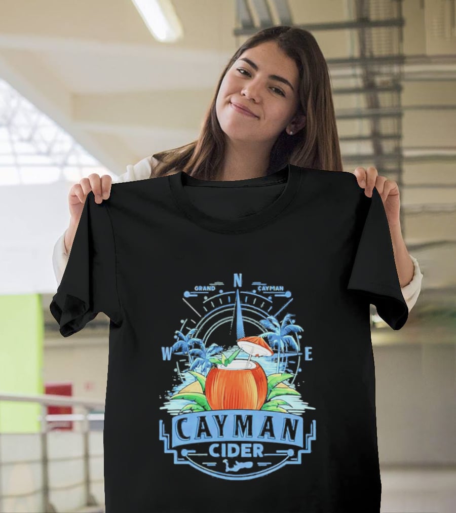 Cayman Cider Tropical Compass Palm Trees Beverage T-Shirt