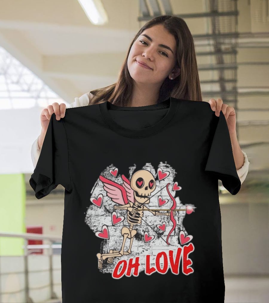 Skeleton Cupid Oh Love Hearts Valentine T-Shirt