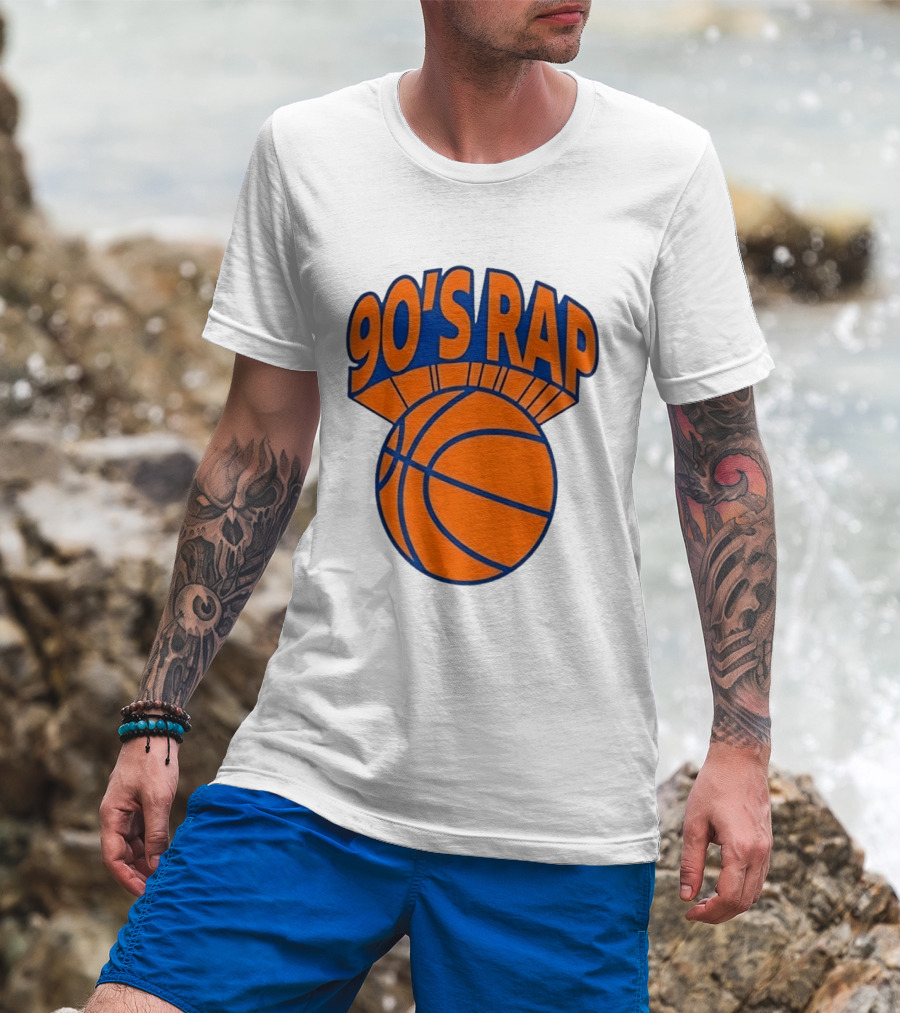 90's Rap Basketball Bold Orange Blue T-Shirt