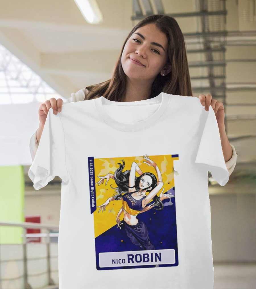 2025 Game Night Collab One Piece X Los Angeles Lakers Nico Robin T-Shirt