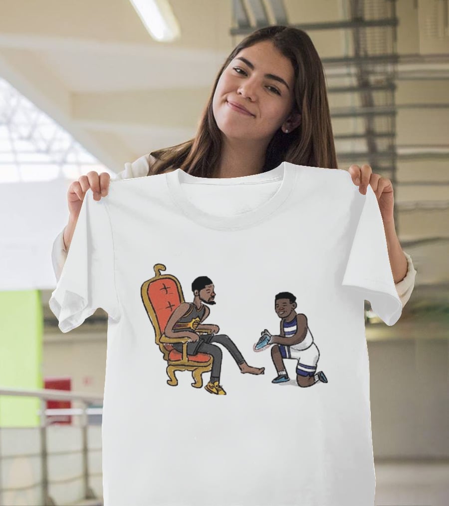 Anthony Edwards Kevin Durant Cartoon Shoe Fitting Basketball Scene T-Shirt