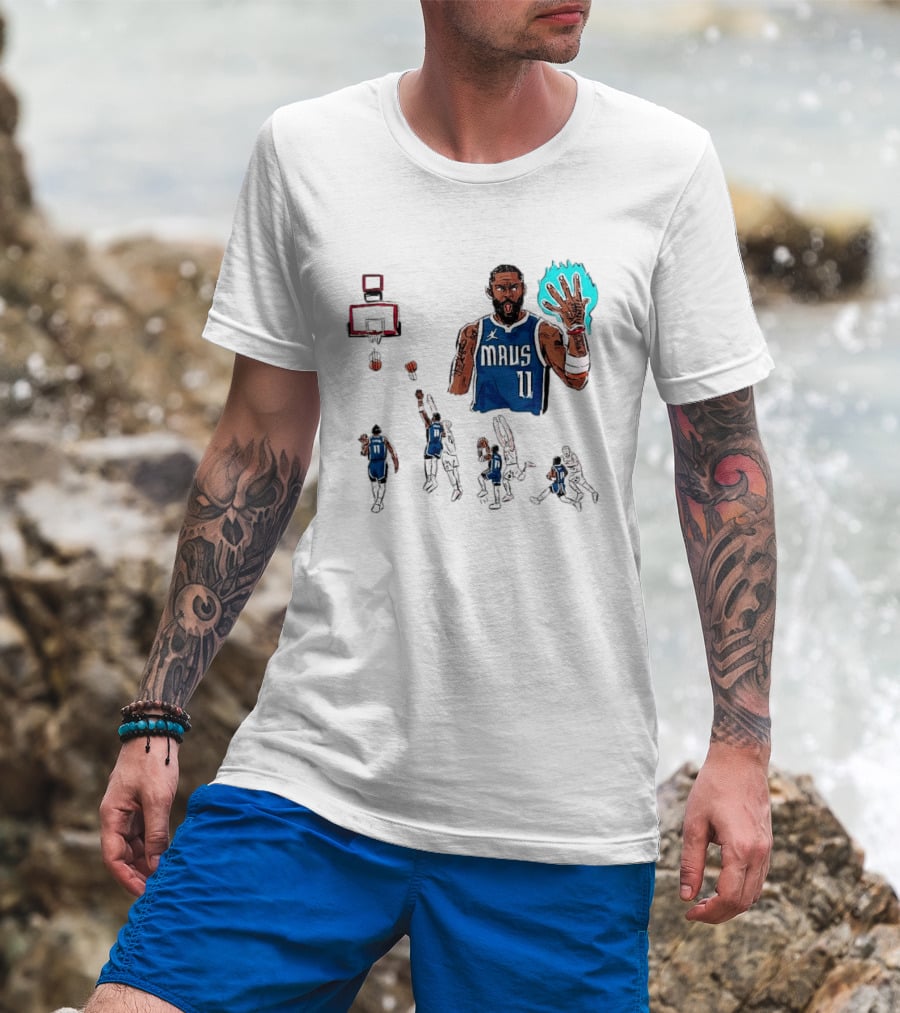 Dallas Mavericks Kyrie Irving Left Hand Hook Shot Game Winner Basketball Play Sequence T-Shirt