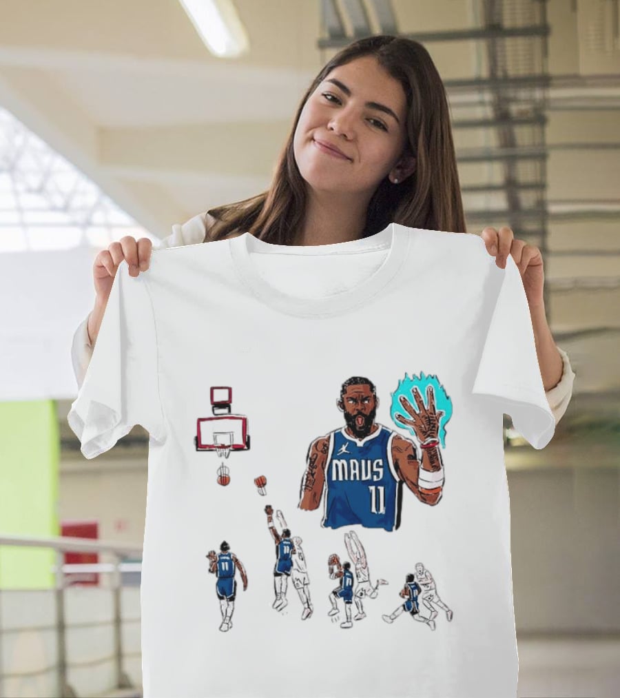Dallas Mavericks Kyrie Irving Left Hand Hook Shot Game Winner Basketball Play Sequence T-Shirt