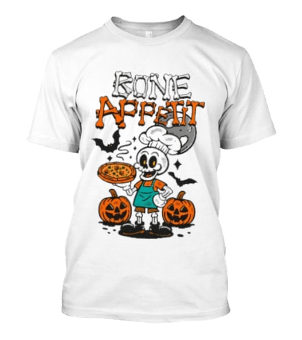 Bone Appetit Skeleton Chef Halloween Pizza Pumpkin Bats T-Shirt