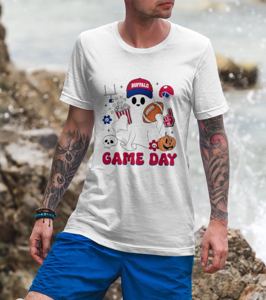 Buffalo Game Day Ghost Halloween Football Fun T-Shirt