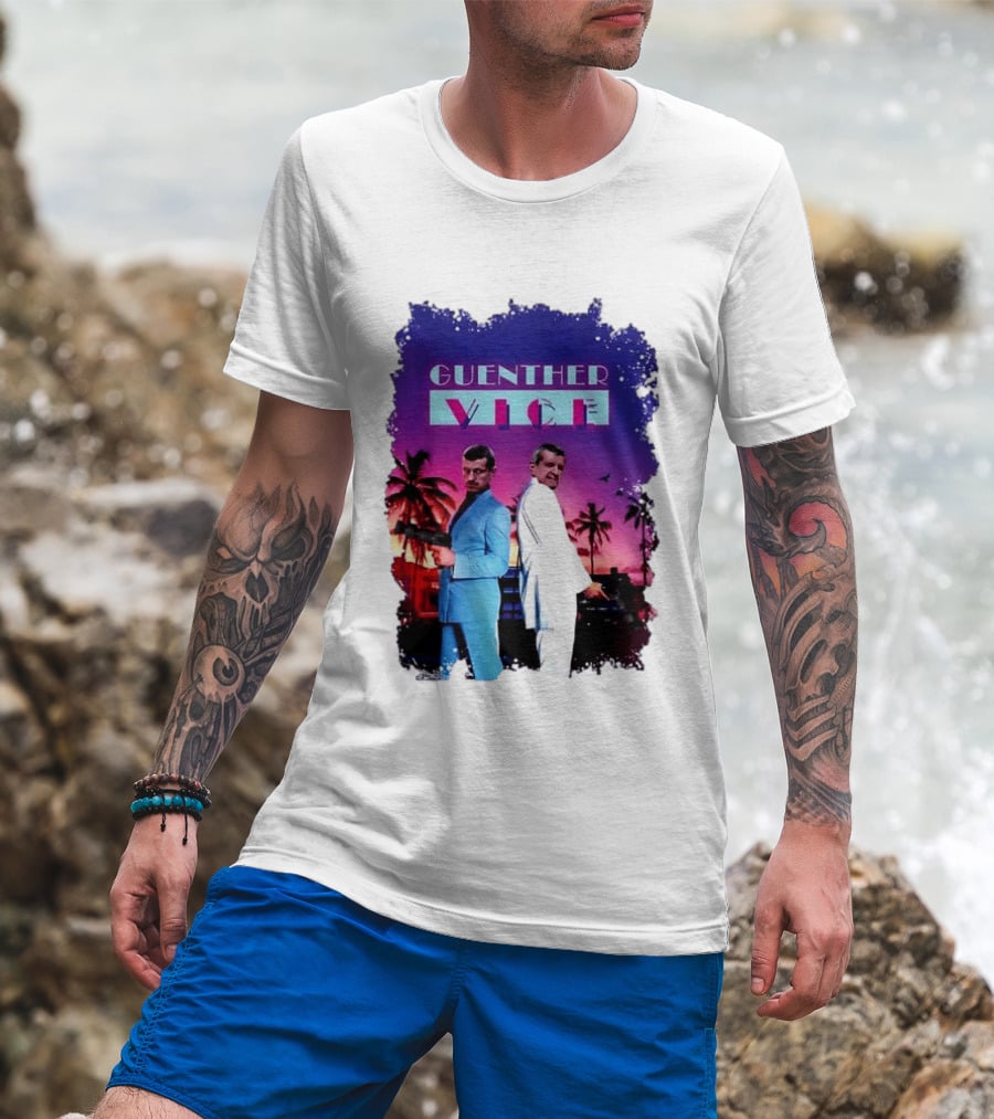 Guenther Vice 80s Retro Miami Style Palm Trees Sunset T-Shirt