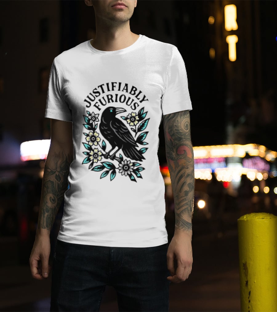 Justifiably Furious Bird With Floral Accents T-Shirt