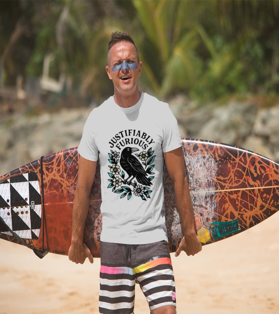 Justifiably Furious Bird With Floral Accents T-Shirt