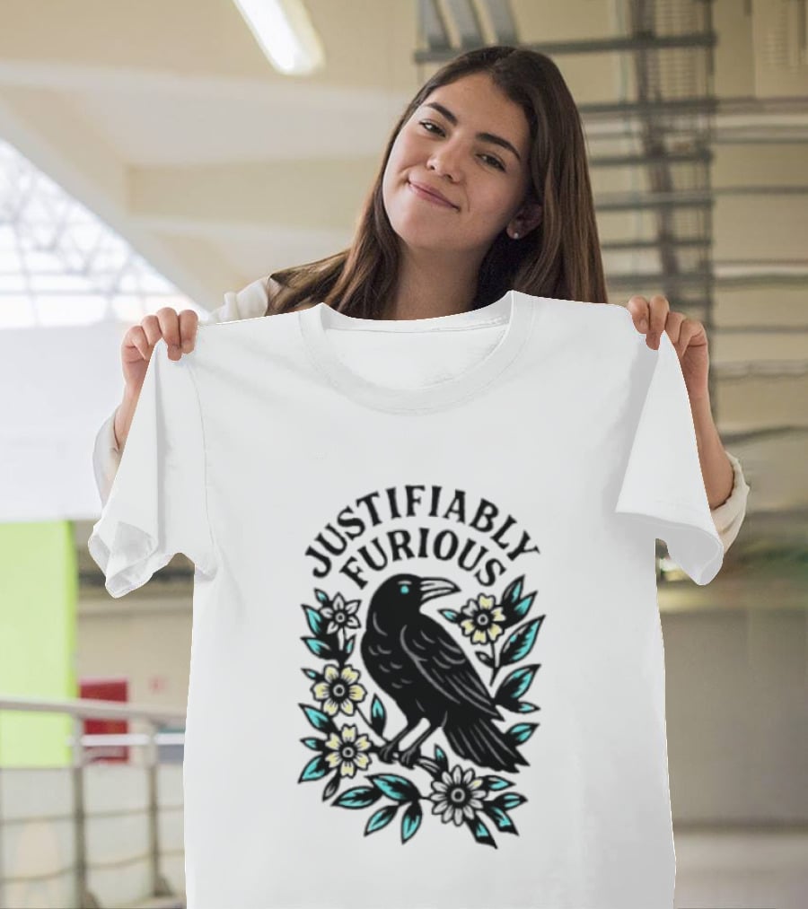 Justifiably Furious Bird With Floral Accents T-Shirt
