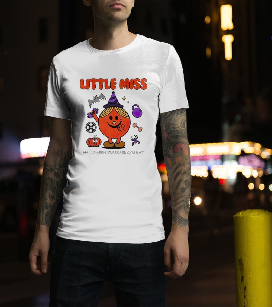 Little Miss Halloween Obsessed Gym Rat Witch With Pumpkins And Weights T-Shirt