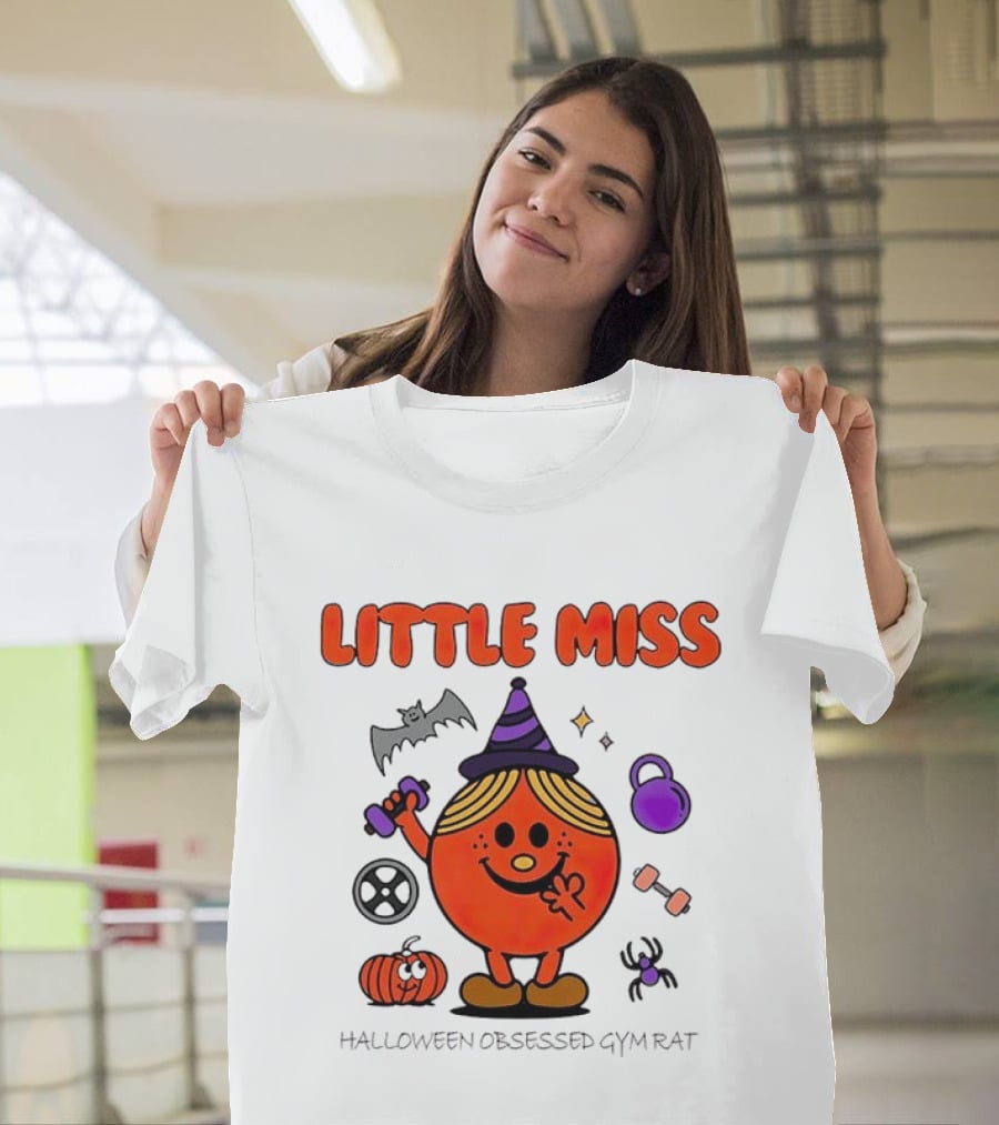 Little Miss Halloween Obsessed Gym Rat Witch With Pumpkins And Weights T-Shirt