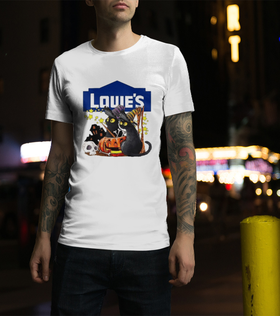 Louie's Witch Cats Halloween Pumpkins Skulls Stars T-Shirt