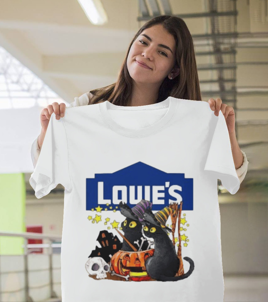 Louie's Witch Cats Halloween Pumpkins Skulls Stars T-Shirt
