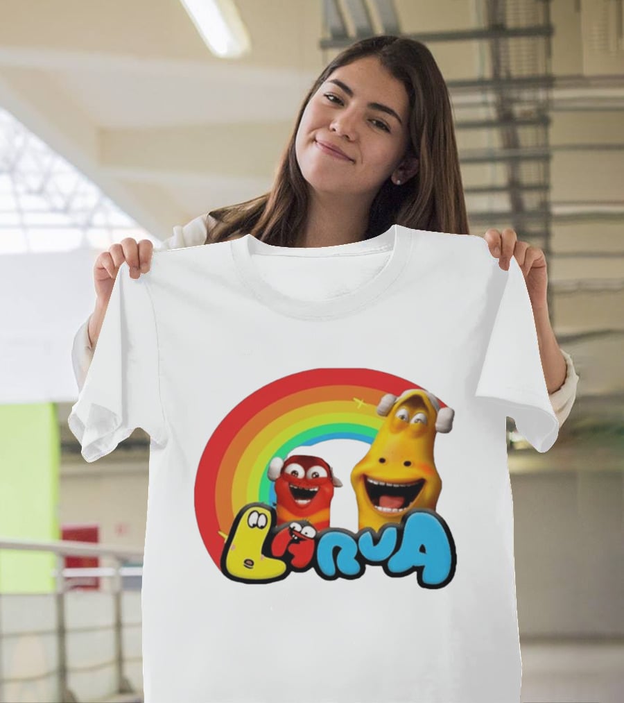 Larva Cartoon Characters With Rainbow T-Shirt