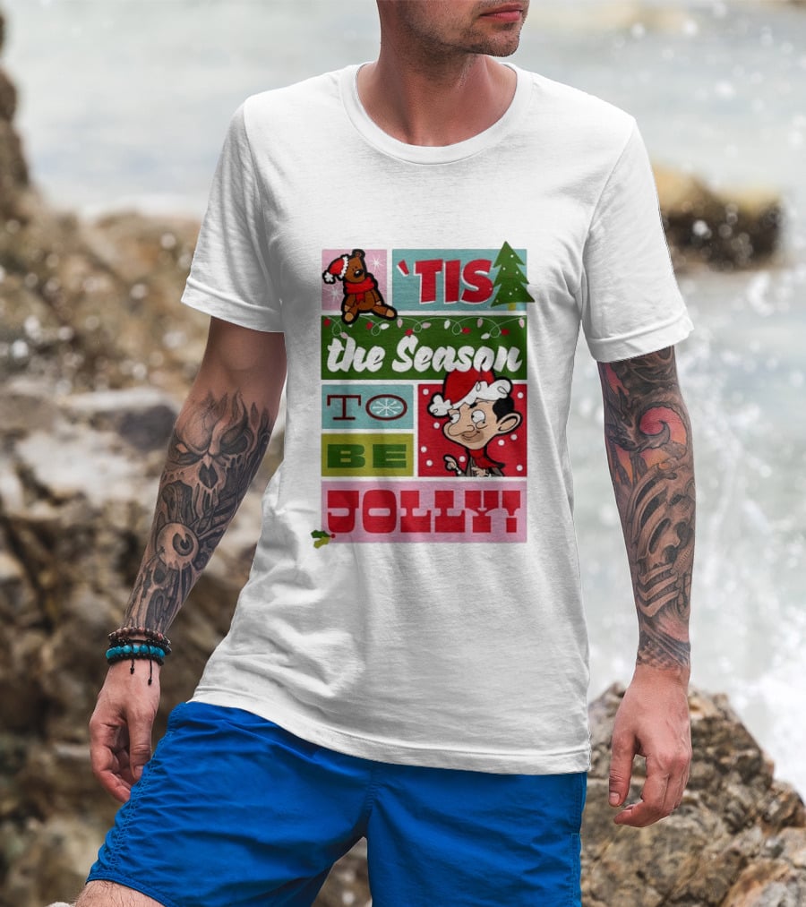 Mr Bean Tis The Season To Be Jolly Christmas Cartoon Santa Hat Fun T-Shirt