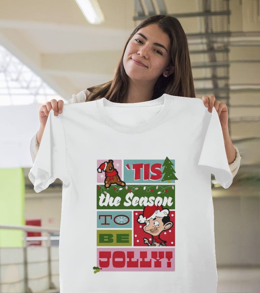 Mr Bean Tis The Season To Be Jolly Christmas Cartoon Santa Hat Fun T-Shirt