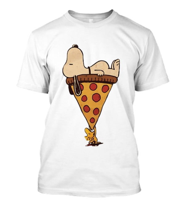 Snoopy Relaxing On Giant Pizza Slice With Woodstock Peanuts Collection T-Shirt
