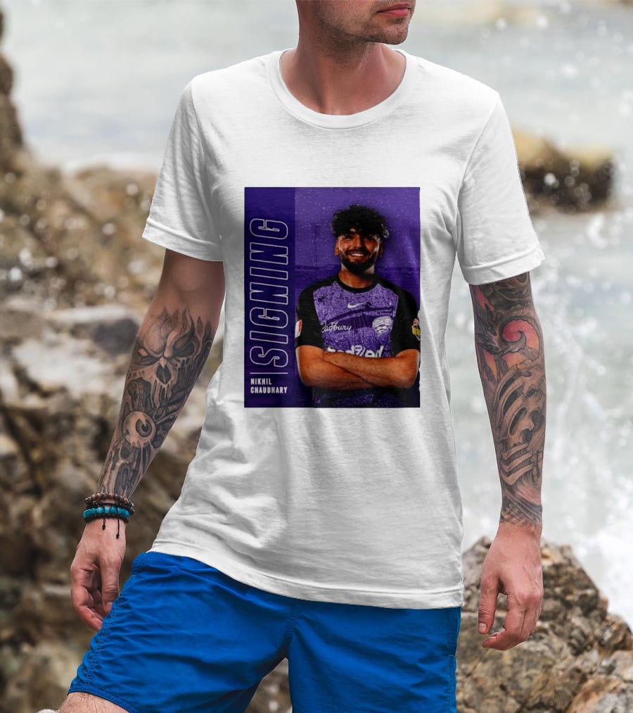 Nikhil Chaudhary Signing Hobart Hurricanes Cadbury BBL T-Shirt