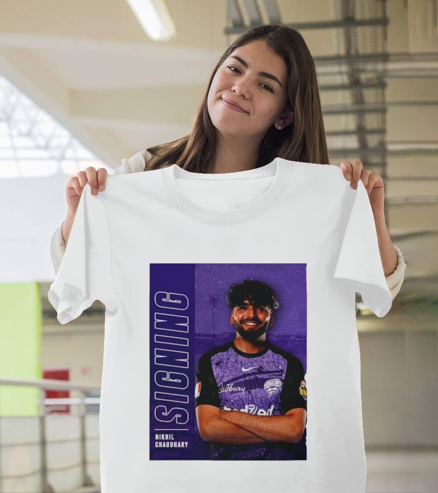 Nikhil Chaudhary Signing Hobart Hurricanes Cadbury BBL T-Shirt