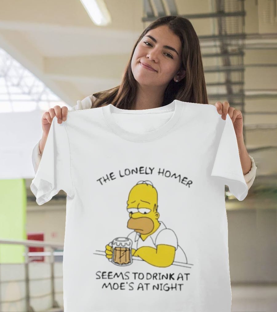 The Lonely Homer Drinking At Moe's Tavern Mood Nighttime Scene T-Shirt