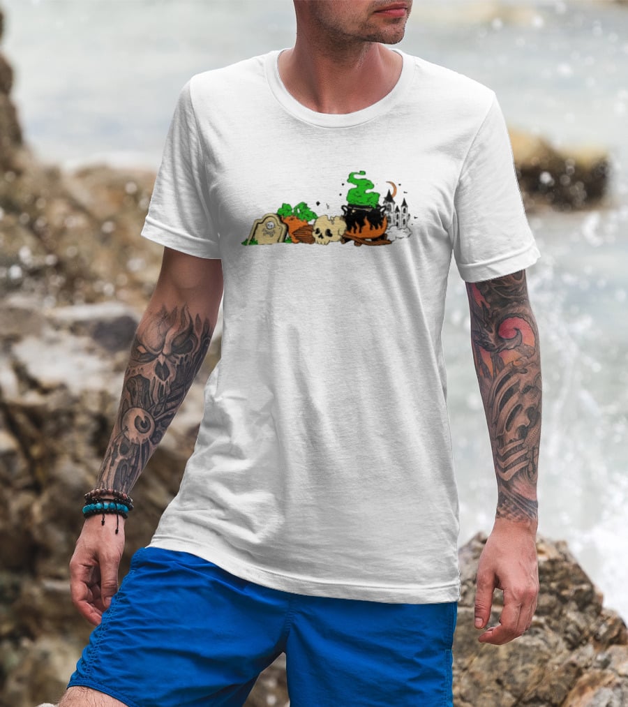 Spooky Kentucky Halloween With Pumpkins And Skull Scene T-Shirt