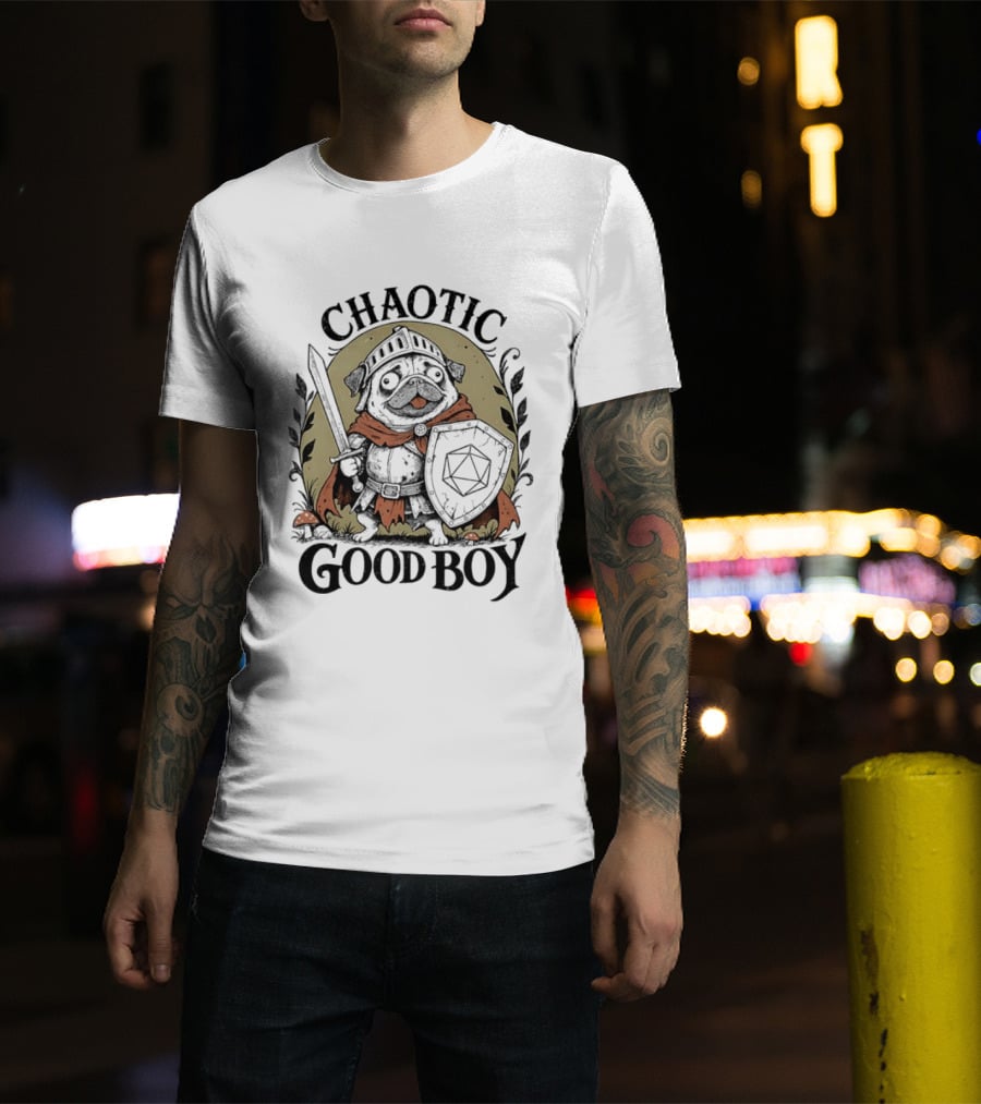 Chaotic Good Boy Pug Knight Adventure Dungeons And Dragons T-Shirt