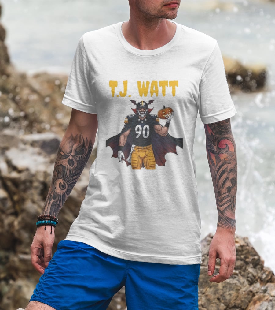 T.J. Watt Pittsburgh Steelers Halloween Dracula 90 Football Pumpkin T-Shirt