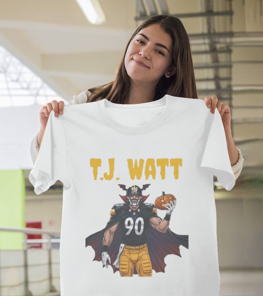 T.J. Watt Pittsburgh Steelers Halloween Dracula 90 Football Pumpkin T-Shirt
