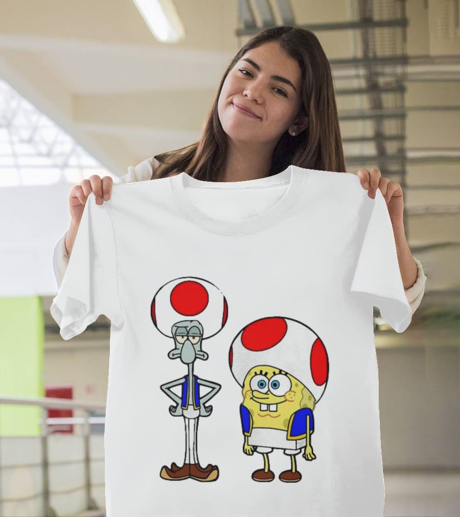 Toad Squidward Spongebob Crossover Super Mario Game Characters T-Shirt