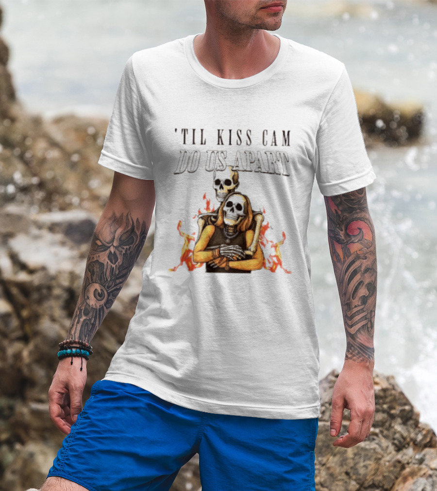 Til Kiss Cam Do Us Part Skeleton Halloween Flames T-Shirt