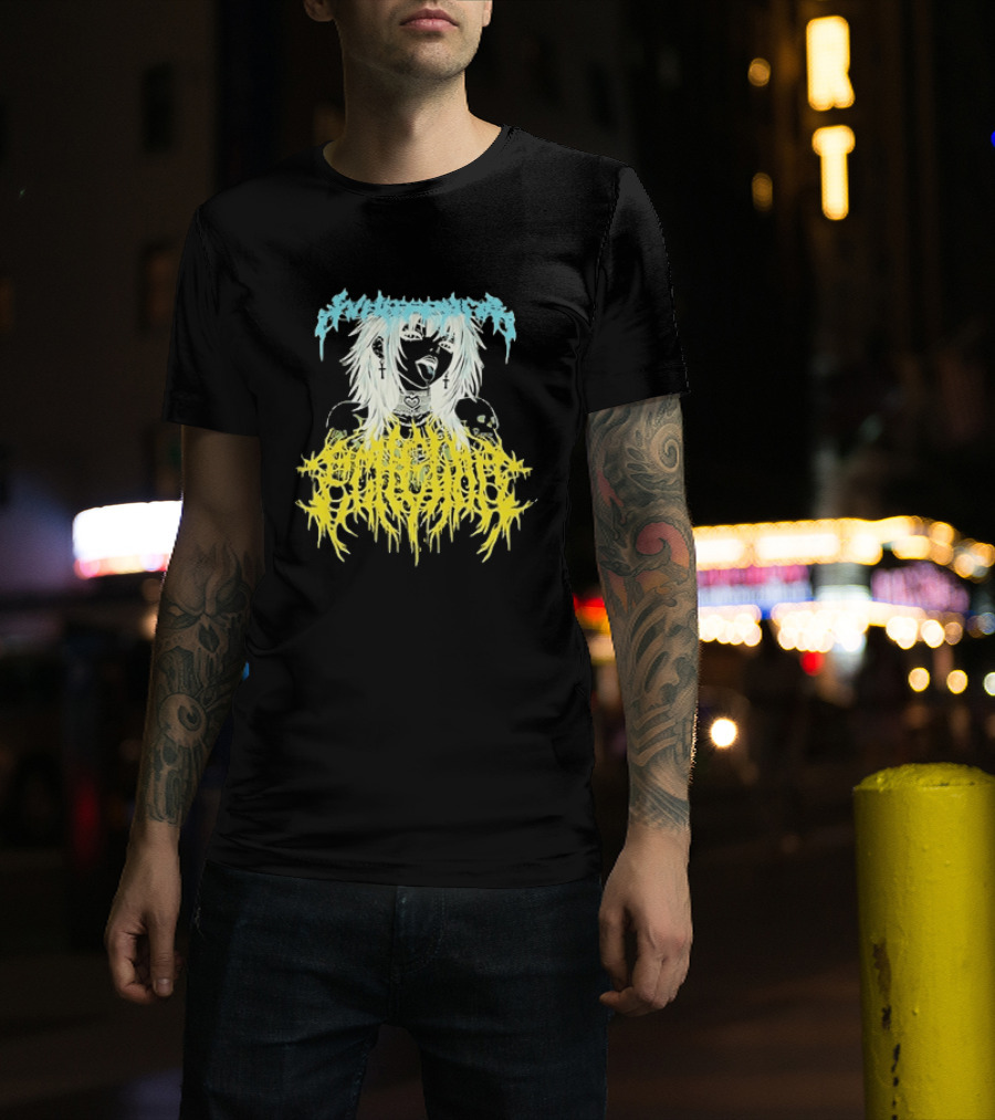Anime Girl Emo Goth Aesthetic Crybaby Hardcore Chained Heart Cross Earrings T-Shirt