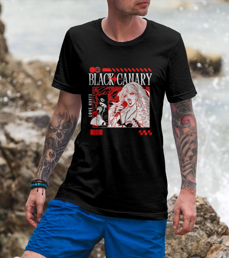 Black Canary Love Hurts DC Comics Superhero Microphone Music Scene T-Shirt