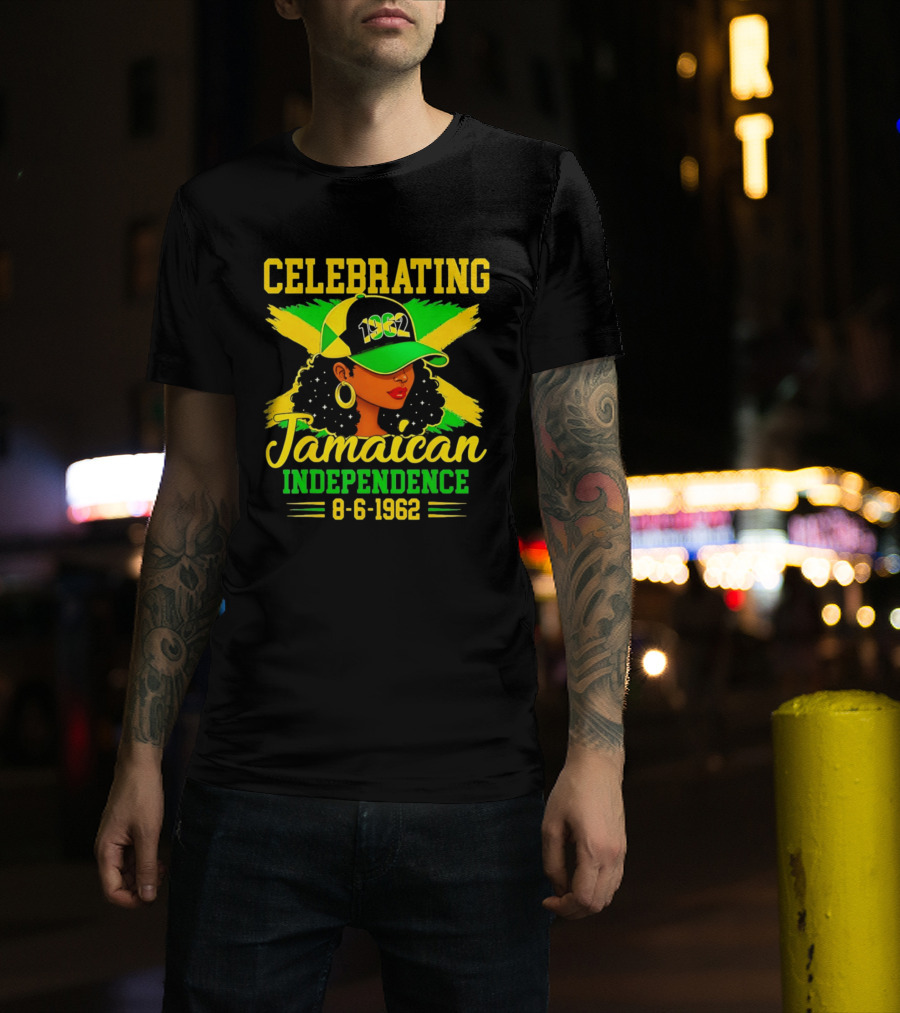 Celebrating Jamaican Independence 1962 Hat Woman And Flag 8 6 1962 T-Shirt