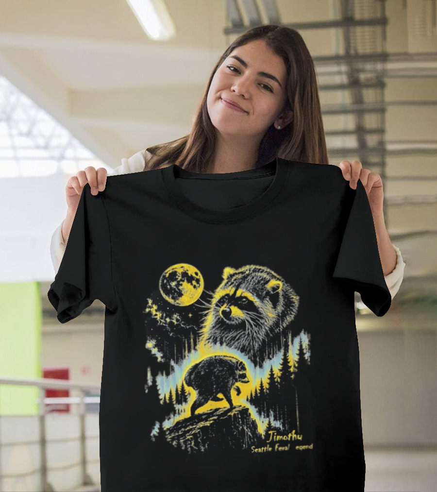 Timothy Seattle Feral Legend Raccoon Wildlife Moon Night Scene T-Shirt