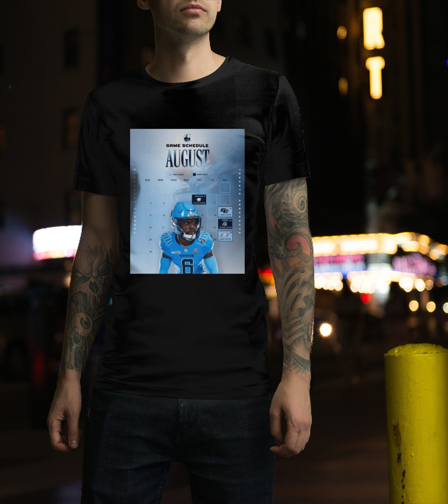 Toronto Argonauts August Game Schedule 2023 CFL Football Player Calendar T-Shirt