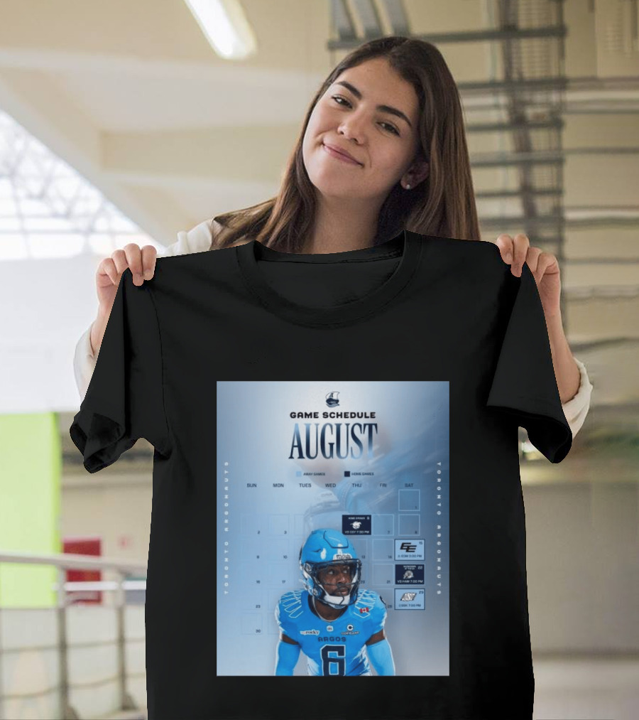 Toronto Argonauts August Game Schedule 2023 CFL Football Player Calendar T-Shirt