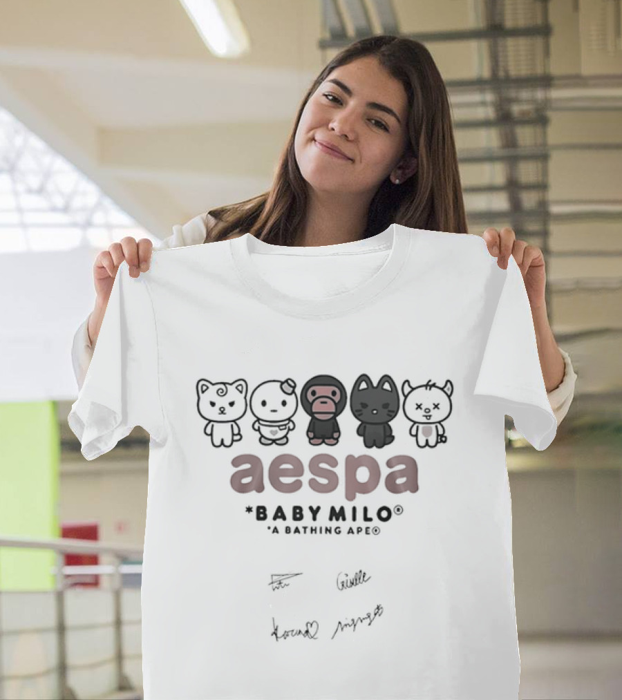 Aespa Collaboration With Baby Milo A Bathing Ape And Karina Winter T-Shirt