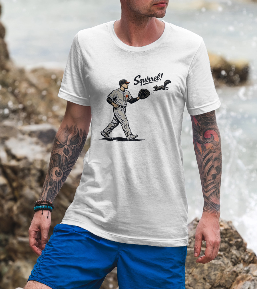 Baseball Player With Glove And Squirrel Chase T-Shirt