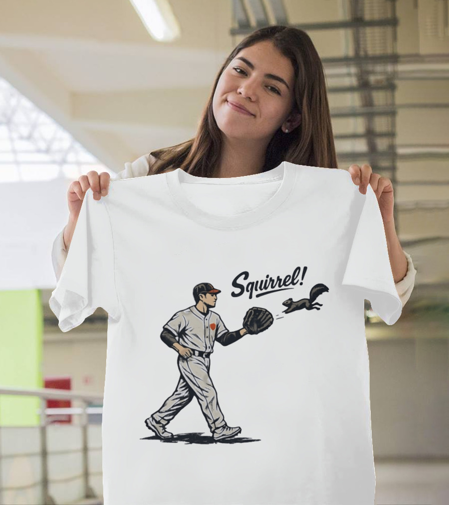Baseball Player With Glove And Squirrel Chase T-Shirt