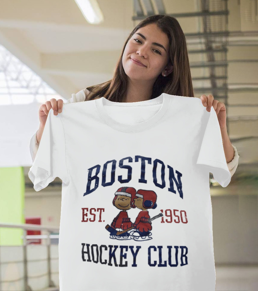 Boston Hockey Club Est 1950 Peanuts Characters Distressed T-Shirt