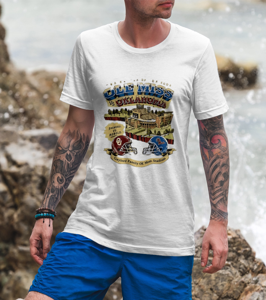 Ole Miss Vs Oklahoma Sooners Rebels Gaylord Family OK Mem Stadium T-Shirt
