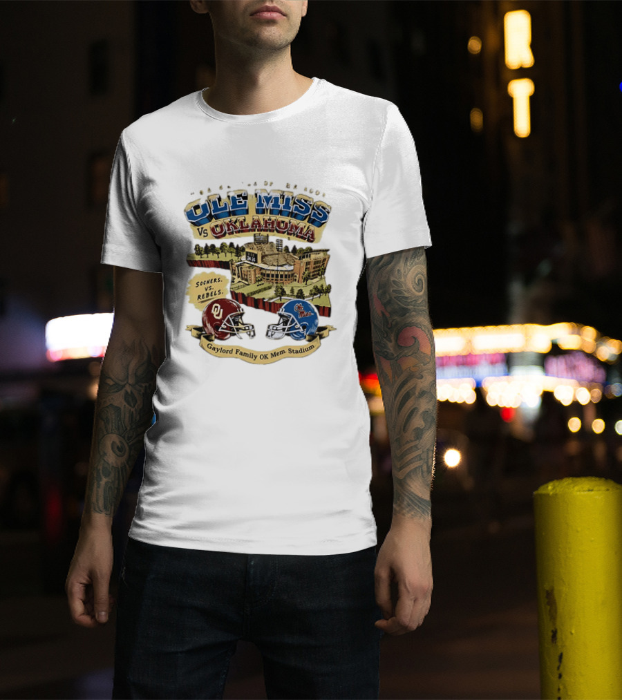 Ole Miss Vs Oklahoma Sooners Rebels Gaylord Family OK Mem Stadium T-Shirt