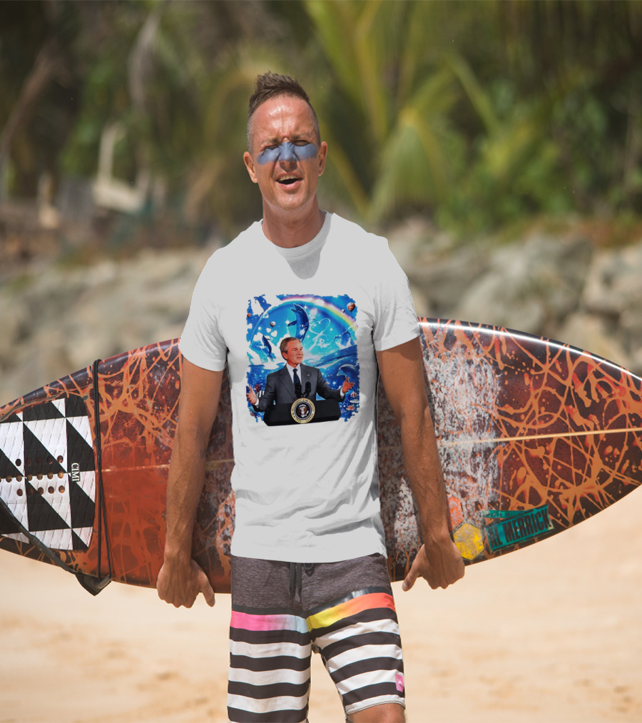 George W Bush Dolphins Coexist Peacefully With Rainbow And Ocean Scene T-Shirt