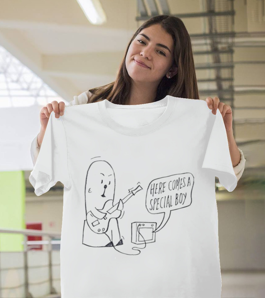 Special Boy Cartoon With Guitar And Amp Here Comes A Special Boy T-Shirt
