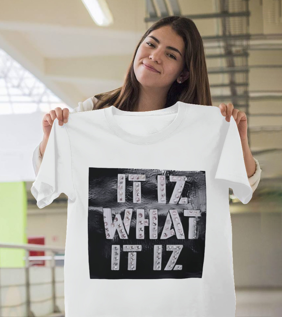 It Iz What It Iz Rhinestone Sparkly Slang Black T-Shirt
