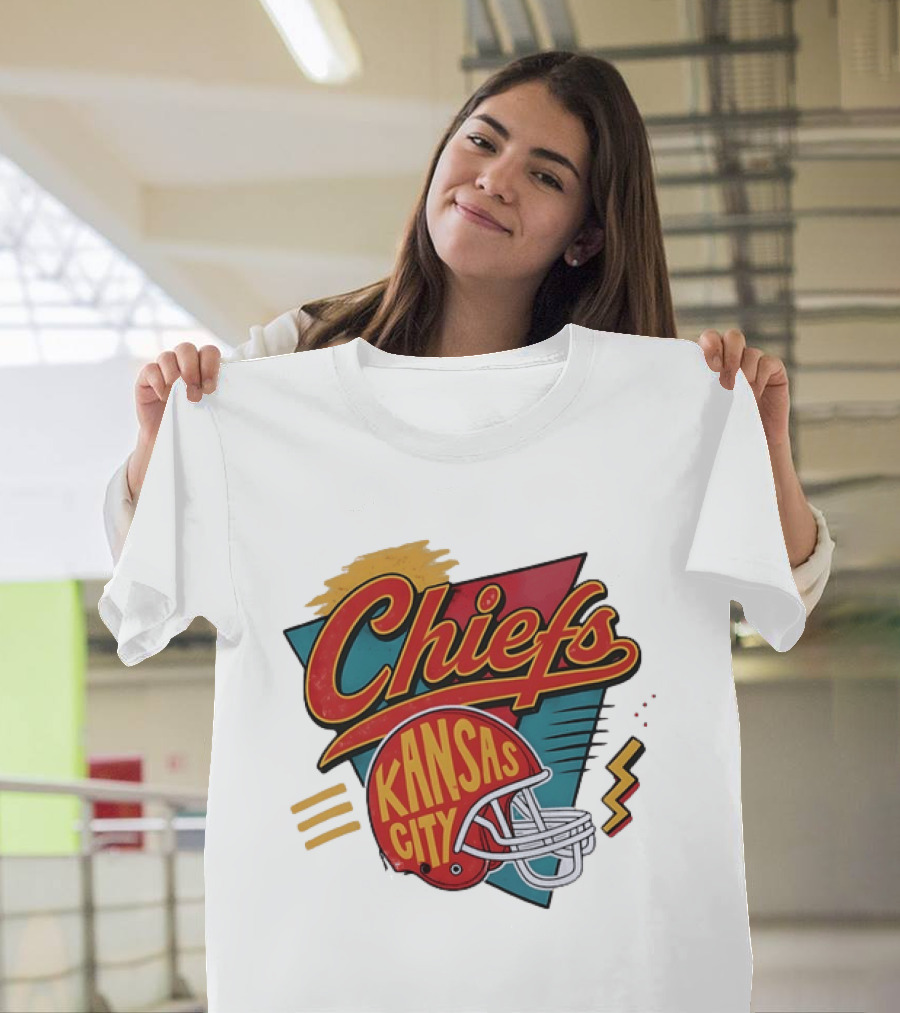Kansas City Chiefs Helmet Retro Style Football T-Shirt