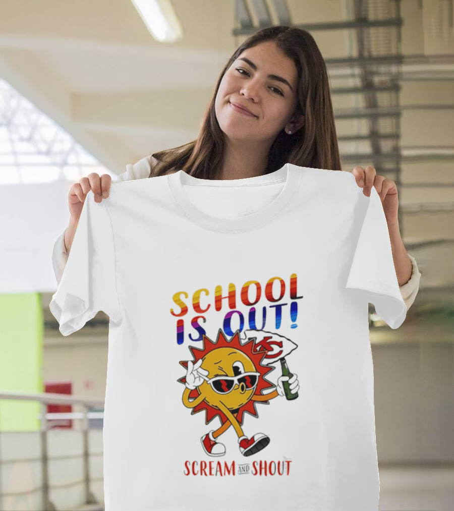 Kansas City Chiefs Sun Character School Is Out Scream And Shout T-Shirt