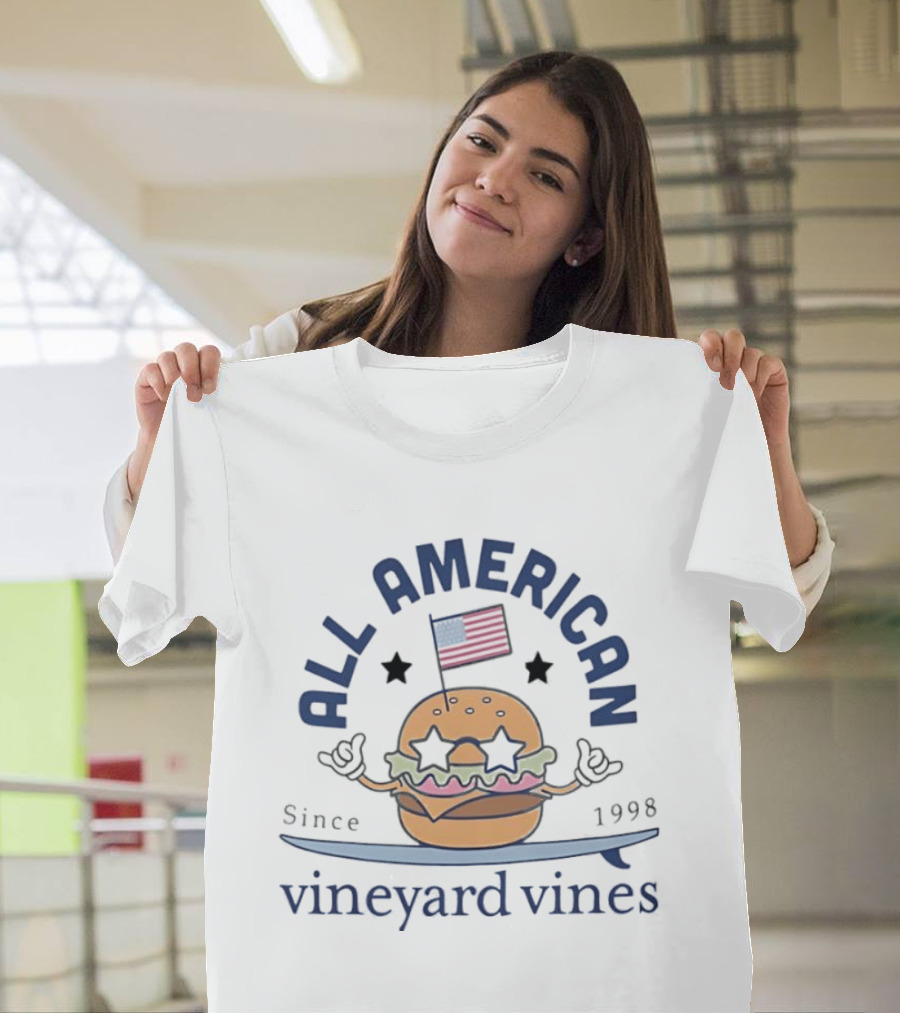 All American Burger Vineyard Vines Since 1998 Flag Stars T-Shirt
